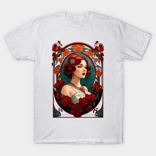 Beautiful Victorian woman retro vintage floral design T-Shirt